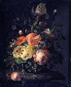 Rachel Ruysch Still life with flowers on a marble table top oil painting